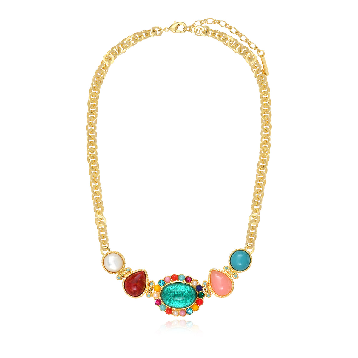 Océane Necklace In Gold-Tone Metal With Round Links, Oval Motif & Colorful Gradient – Multicolored