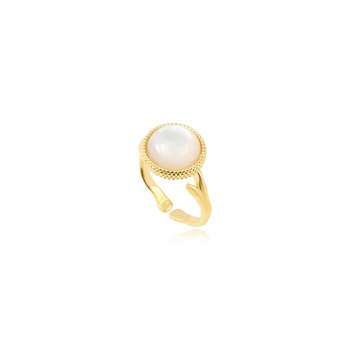 Océane Gold-Tone Metal Ring Size S, Round Mother-Of-Pearl Cabochon – White