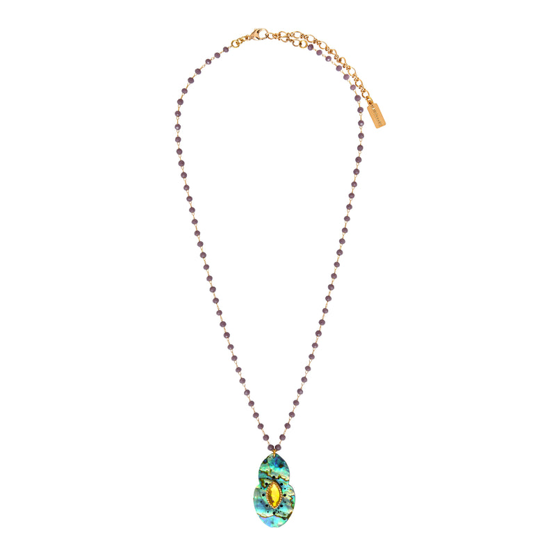 Mindoro Paua Mother-Of-Pearl Gemstone Pendant Necklace in Iridescent Blue