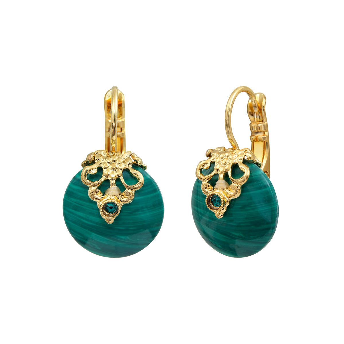 Positano Malachite-effect Stone & Crystal pierced Earrings in Green