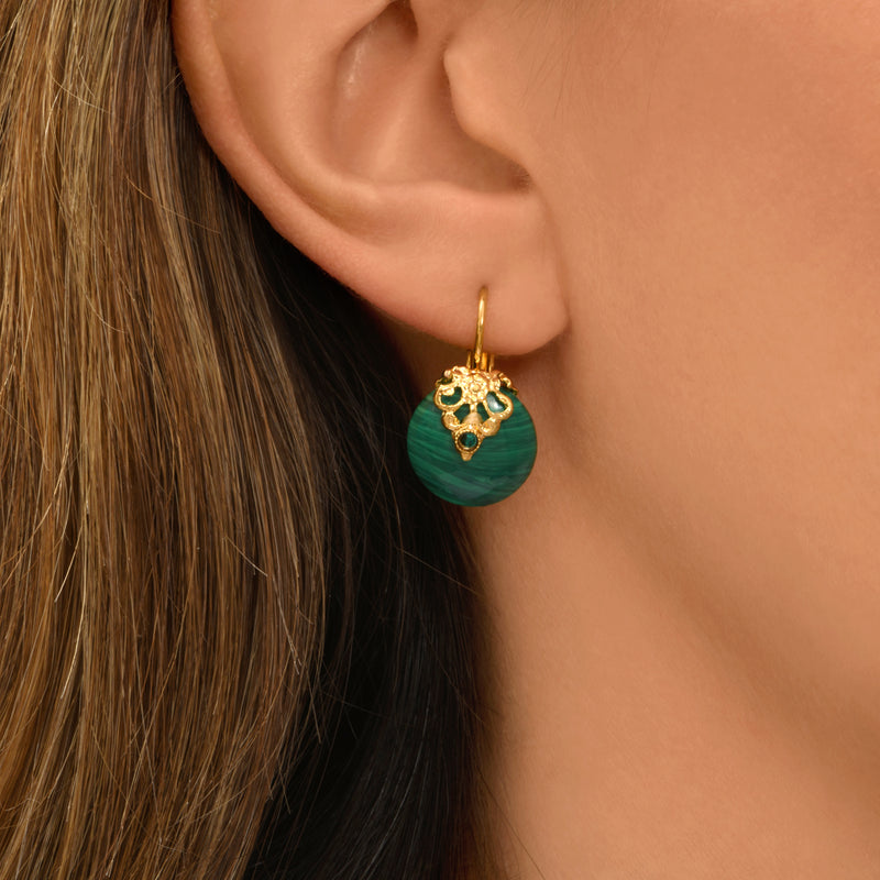 Positano Malachite-effect Stone & Crystal pierced Earrings in Green
