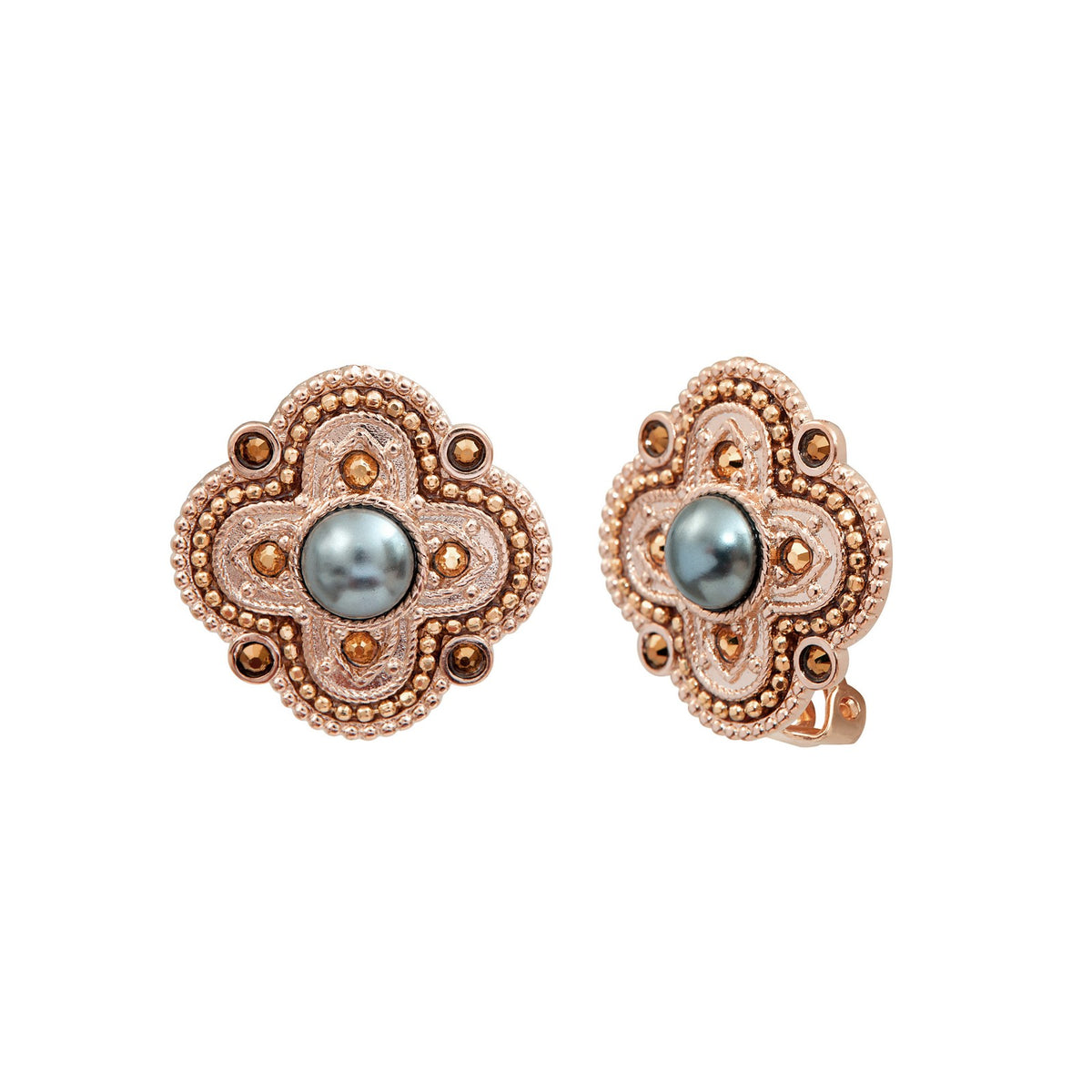 Positano Mother-of-pearl Cabochon & Crystal Clip-on Earrings in Grey