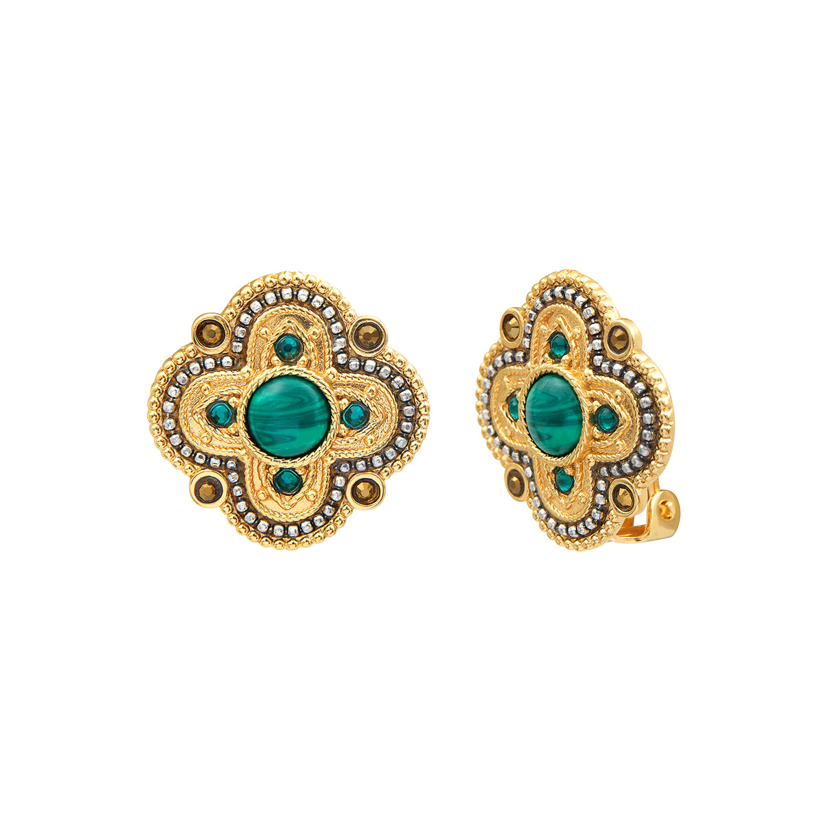 Positano Malachite-effect Stone Cabochon Clip-on Earrings in Green