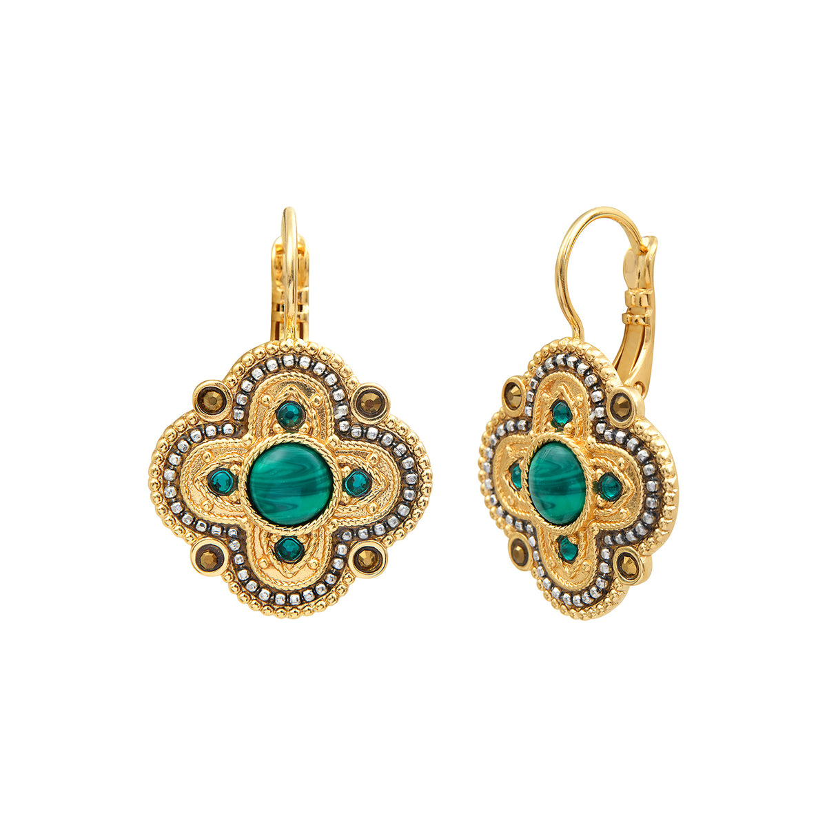 Positano Malachite-effect Stone Cabochon pierced Stud Earrings in Green