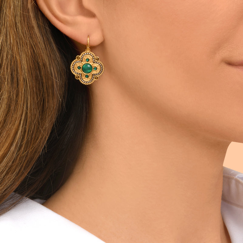 Positano Malachite-effect Stone Cabochon pierced Stud Earrings in Green