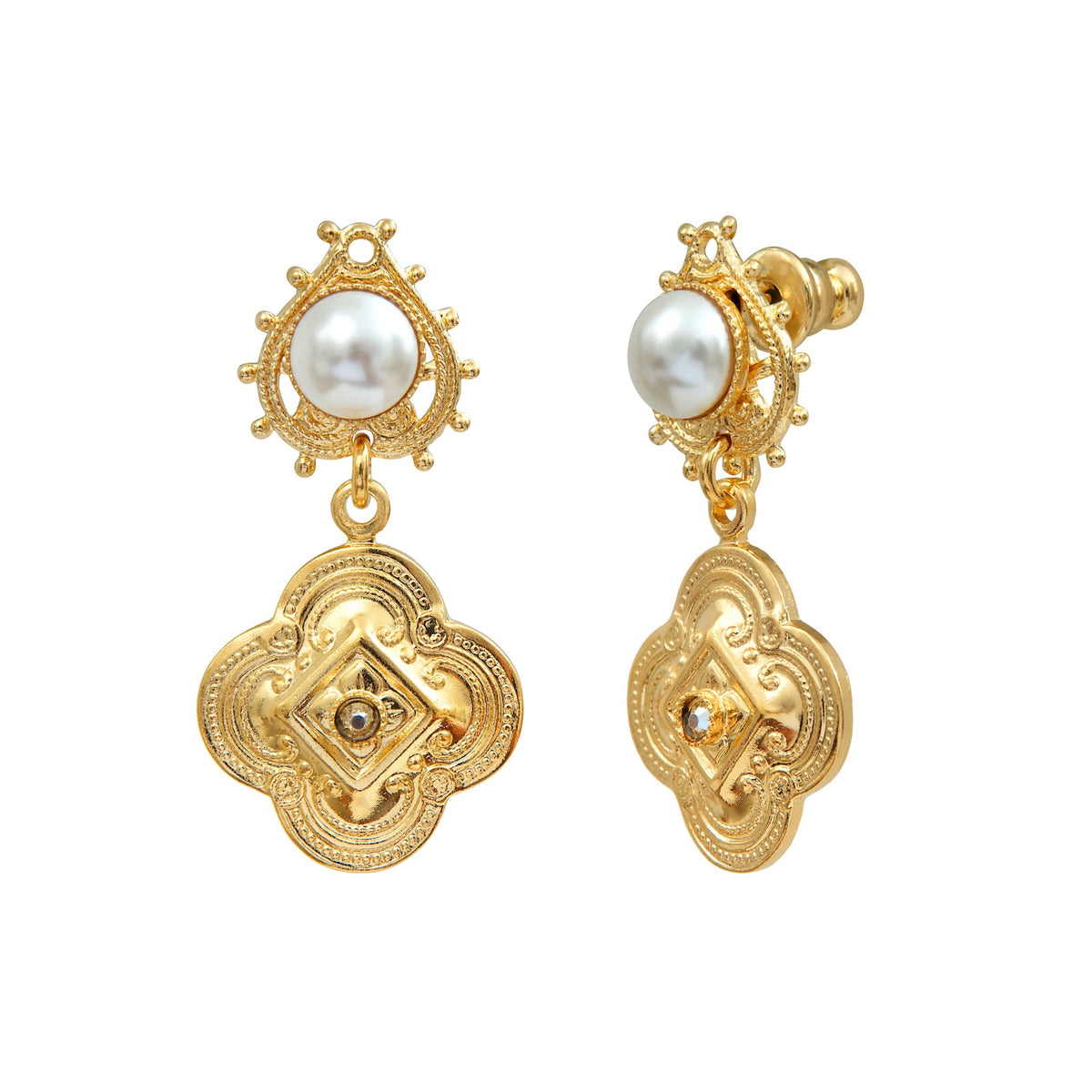 Positano Mother-of-pearl Cabochon & Crystal Drop Earrings in White