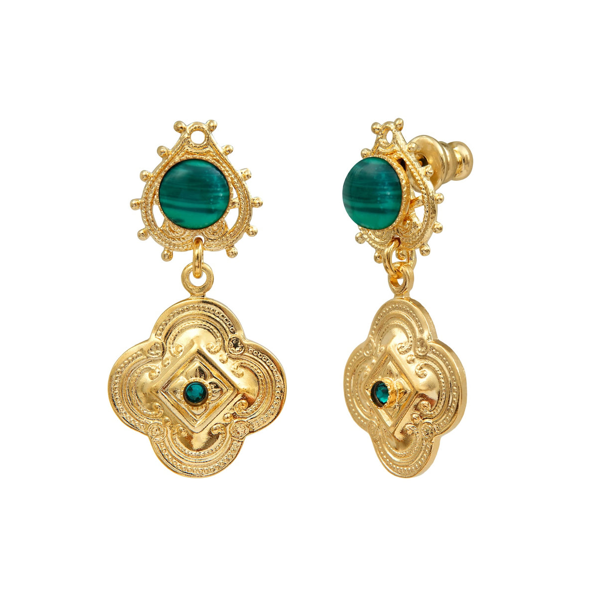 Positano Malachite-effect Stone Cabochon Drop Earrings in Green