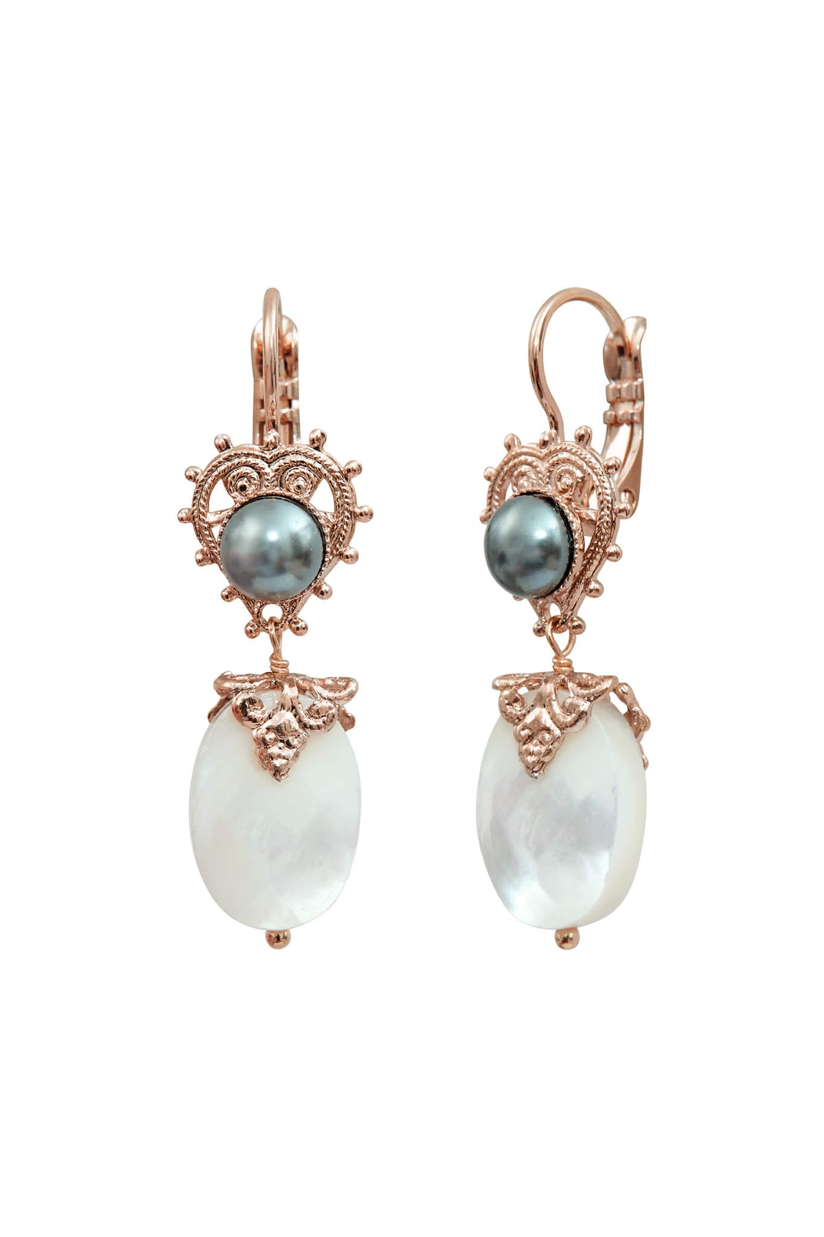Positano Mother-of-pearl Cabochon pierced Drop Earrings in White