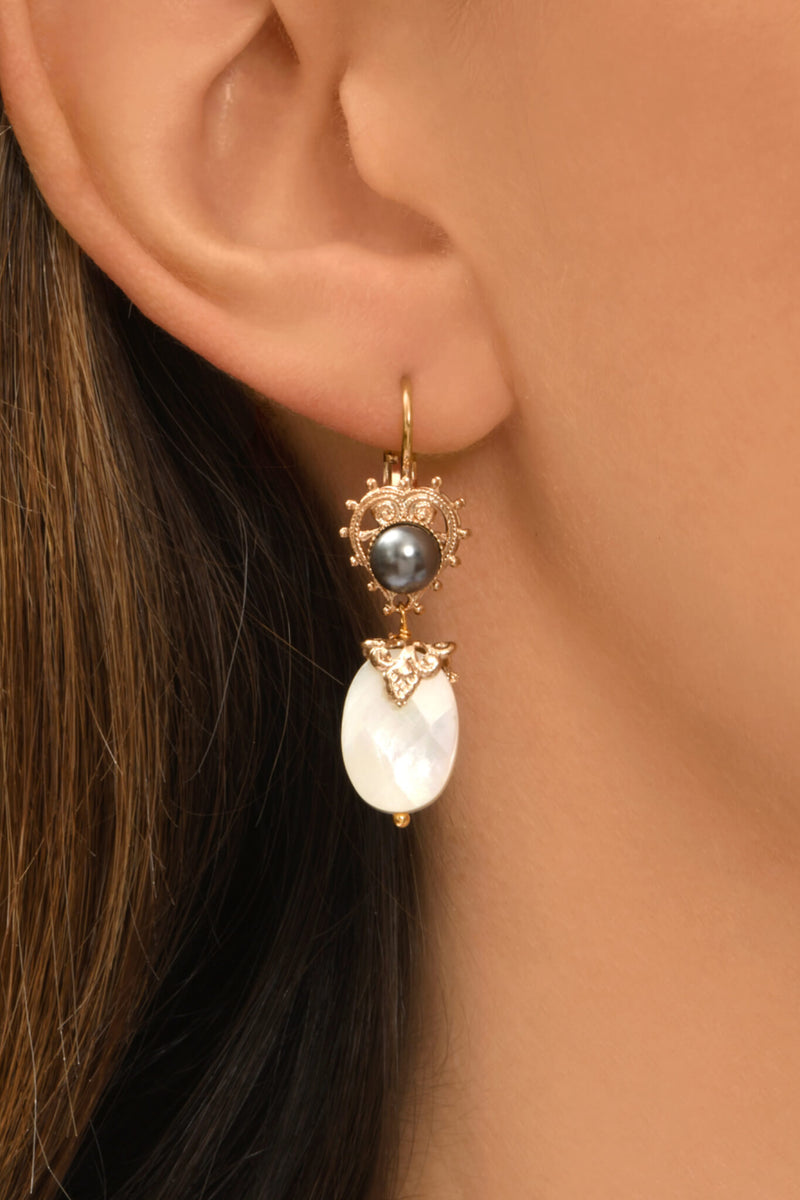 Positano Mother-of-pearl Cabochon pierced Drop Earrings in White