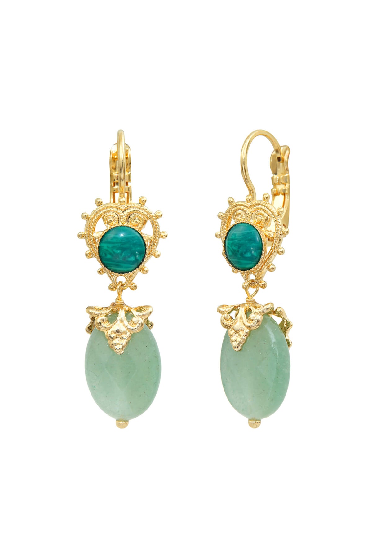 Positano Aventurine & Cabochon pierced Drop Earrings in Green