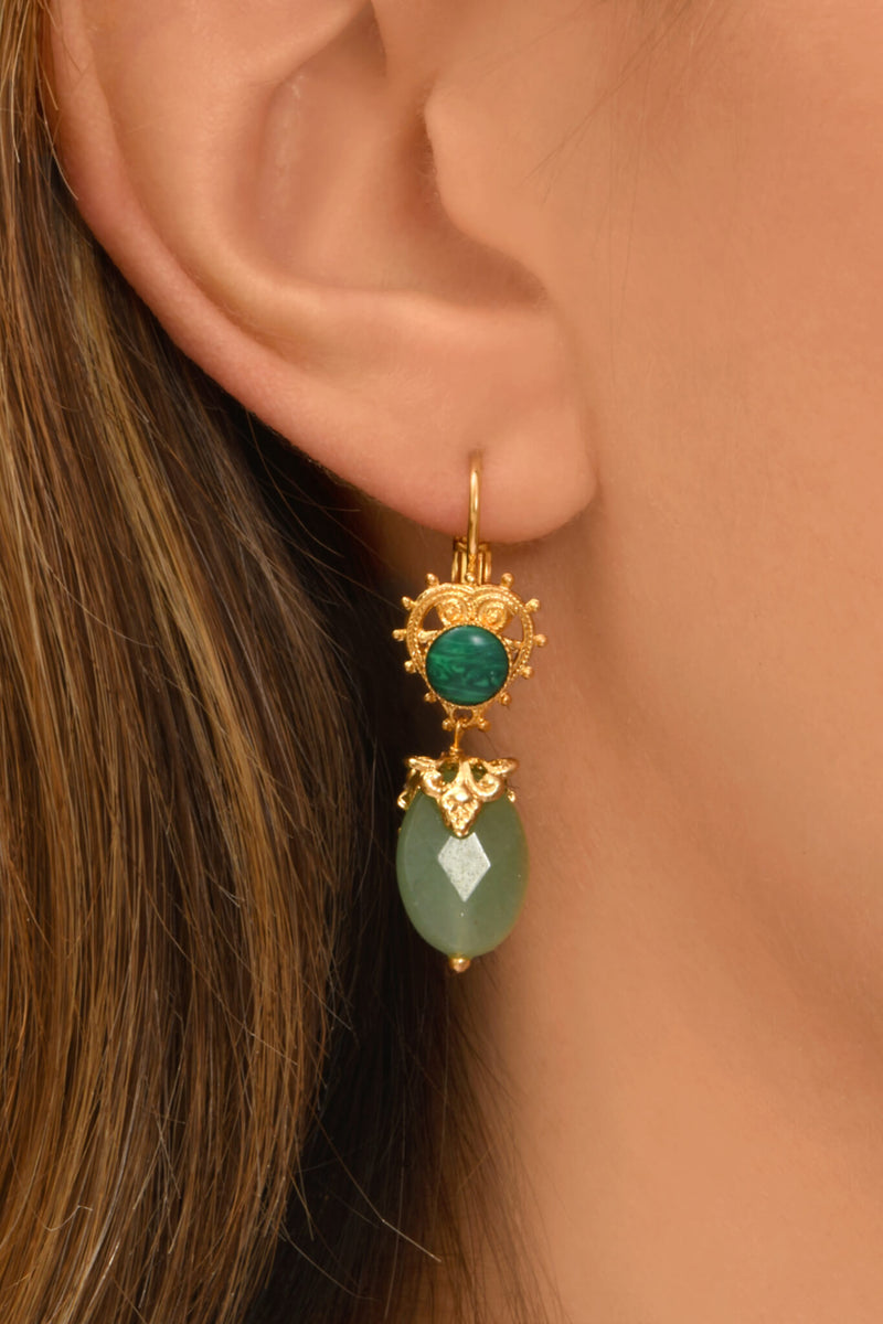 Positano Aventurine & Cabochon pierced Drop Earrings in Green