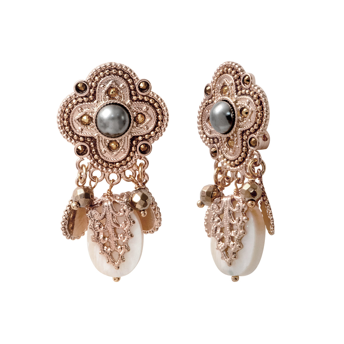 Positano Mother-of-pearl Cabochon Clip-on Earrings in Grey