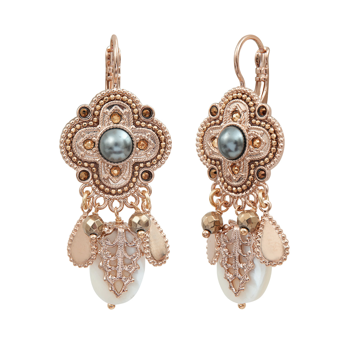 Positano Mother-of-pearl  Cabochon pierced Earrings in Grey