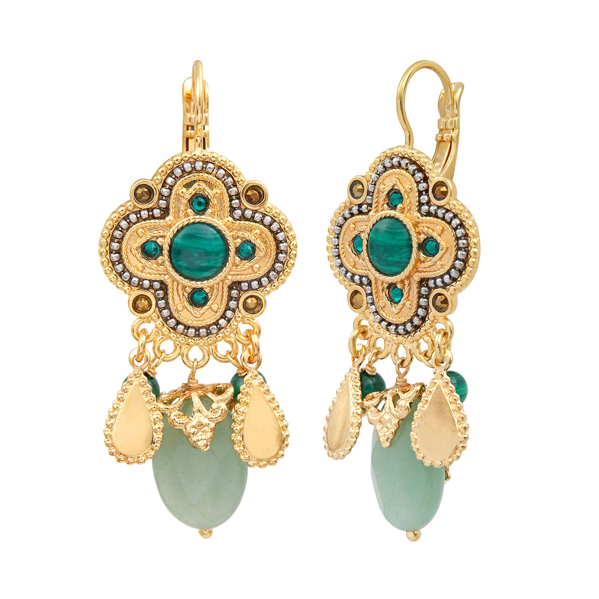 Positano Malachite-effect Stone & Mother-of-pearl Cabochon pierced Earrings in Green