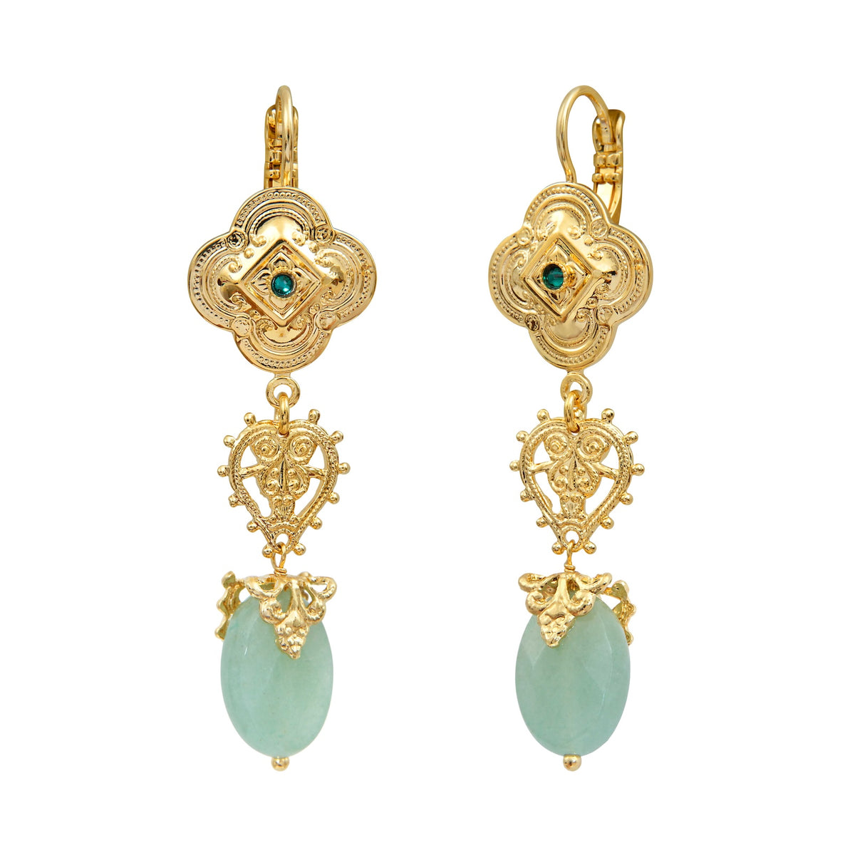 Positano Malachite-effect Stone Cabochon Dangly pierced Earrings in Green