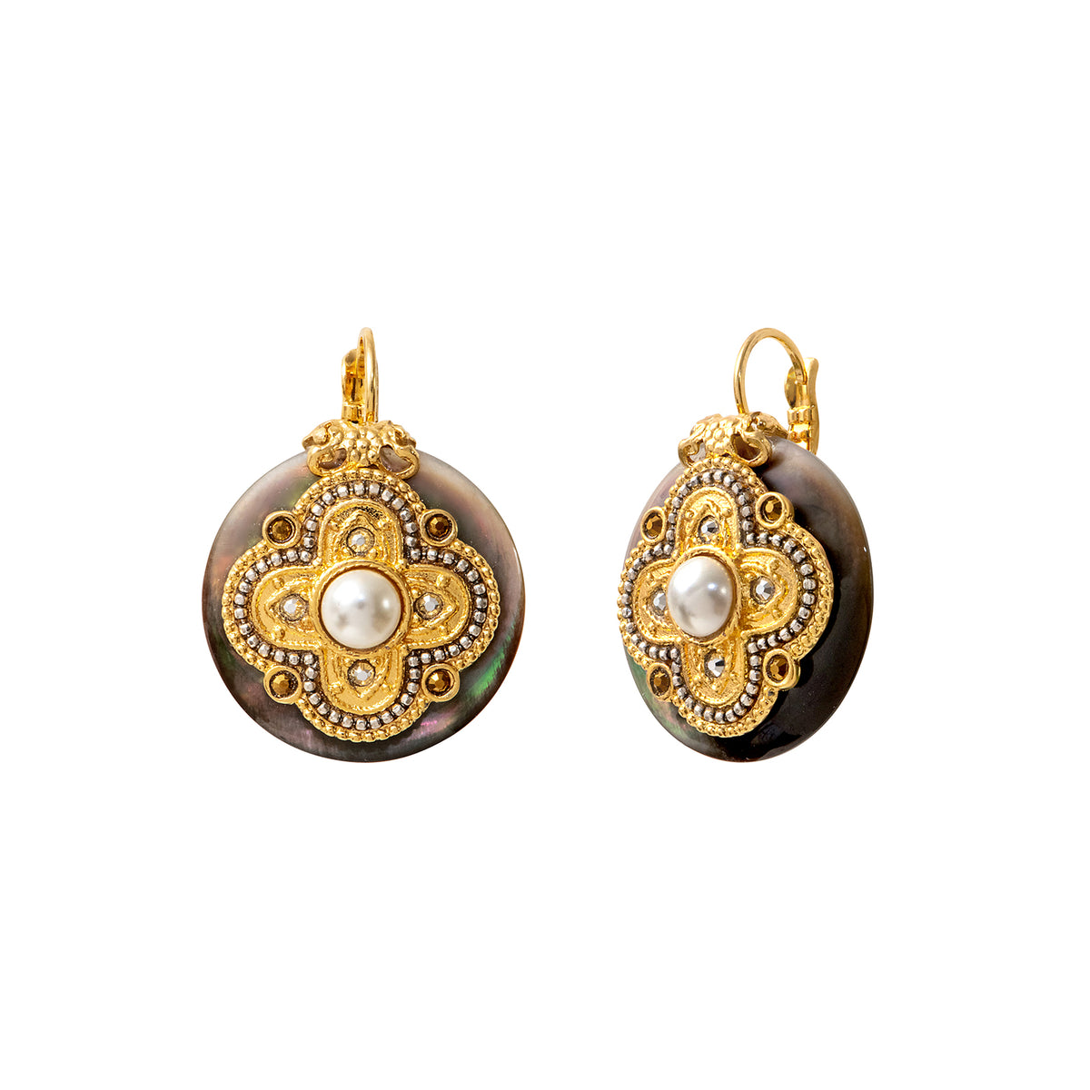 Positano Mother-of-pearl Cabochon pierced Earrings in Grey