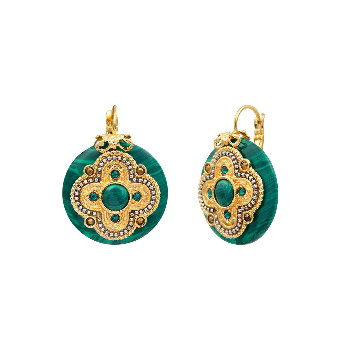 Positano Malachite-effect Stone & Crystal pierced Earrings in Green