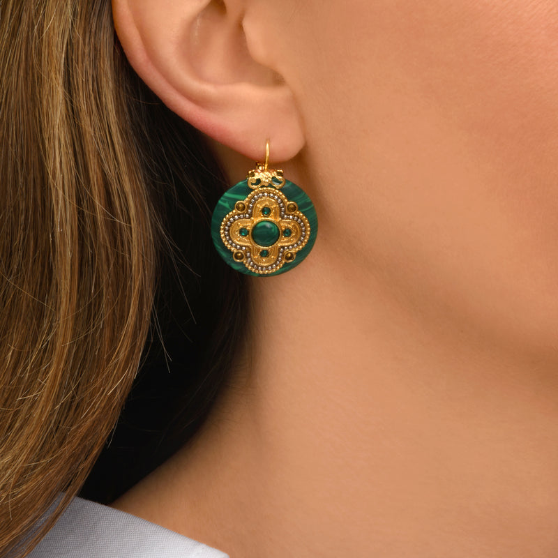 Positano Malachite-effect Stone & Crystal pierced Earrings in Green
