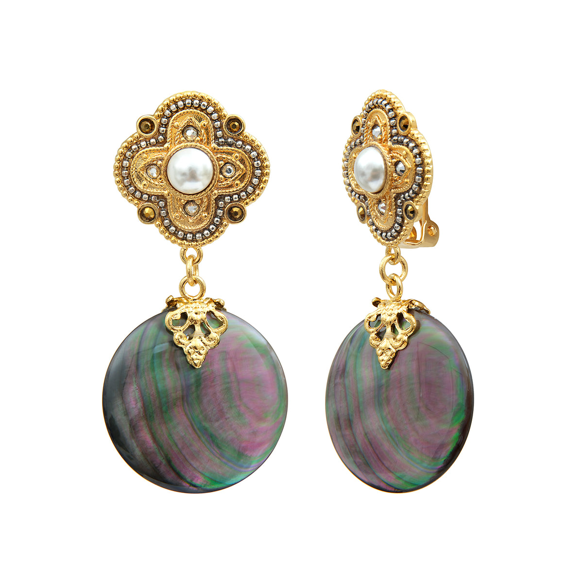 Positano Mother-of-pearl Cabochon Clip-on Earrings in Grey