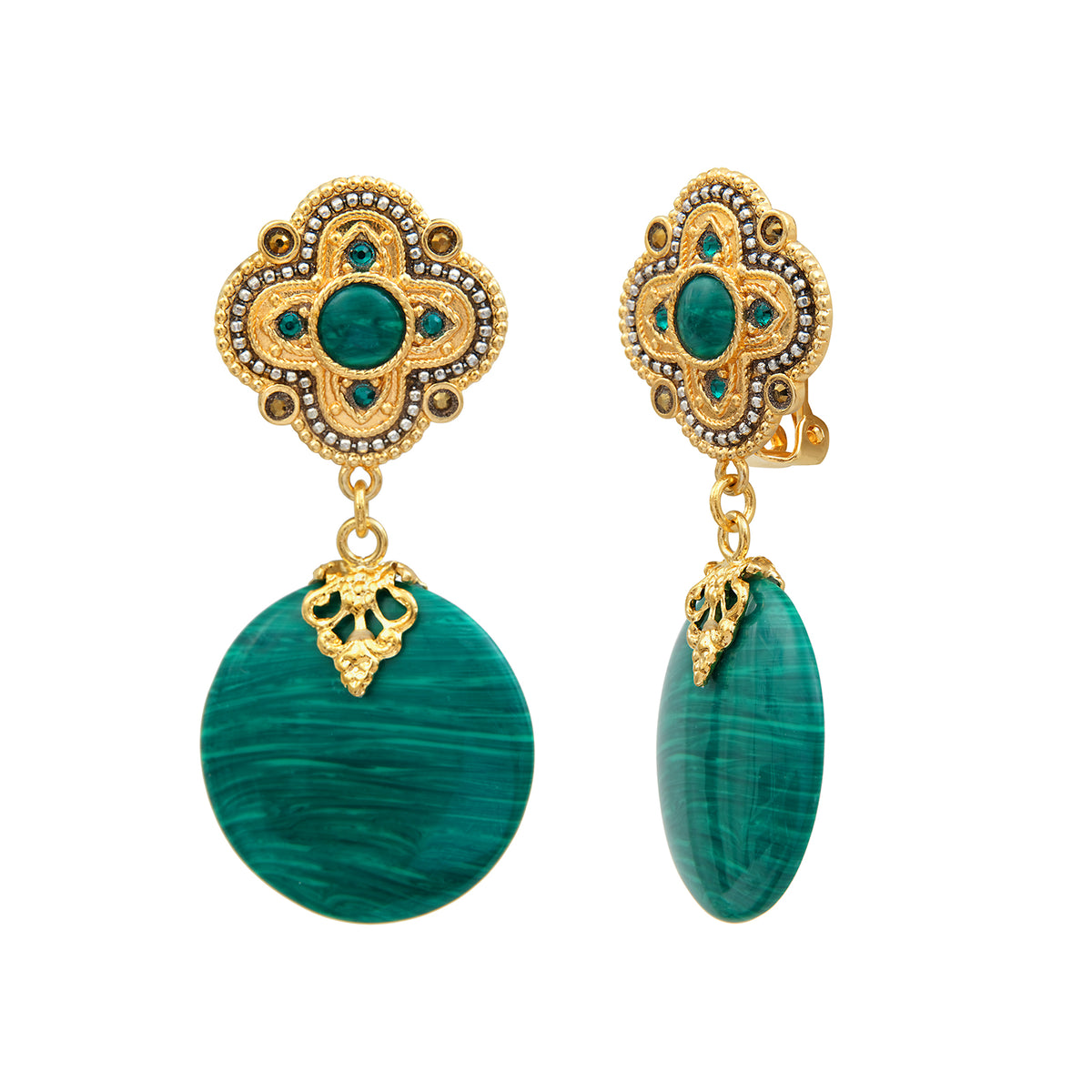 Positano Malachite-effect Stone Dangly clip-on Earrings in Green