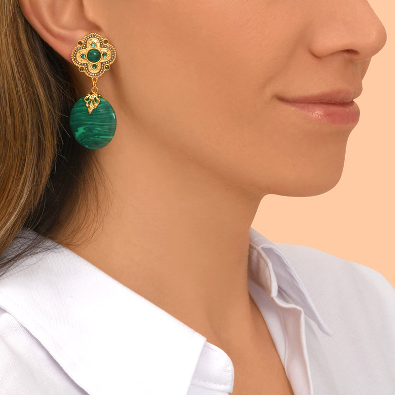 Positano Malachite-effect Stone Dangly clip-on Earrings in Green