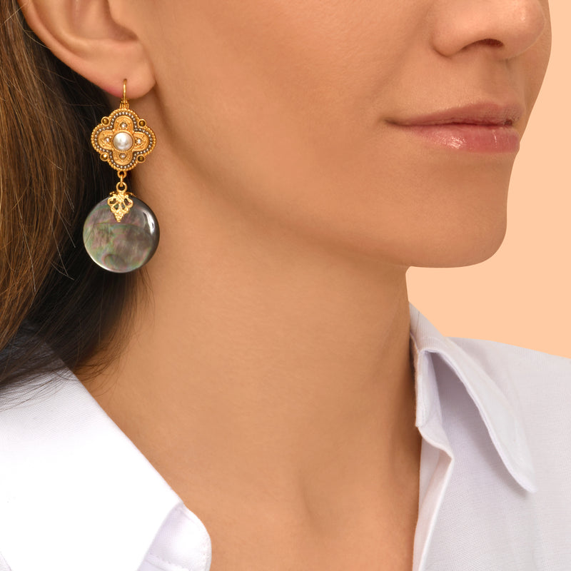 Positano Mother-of-pearl Dangly pierced Earrings in Grey