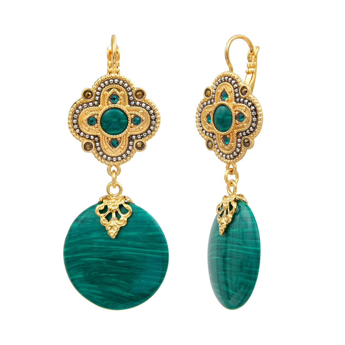 Positano Malachite-effect Stone Dangly Earrings in Green