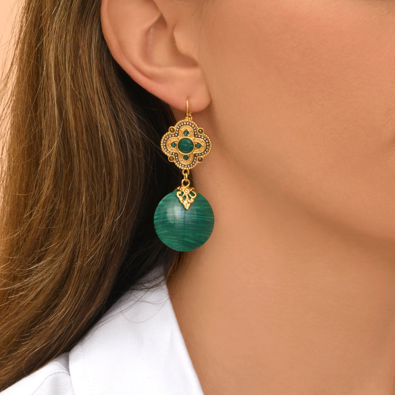 Positano Malachite-effect Stone Dangly Earrings in Green
