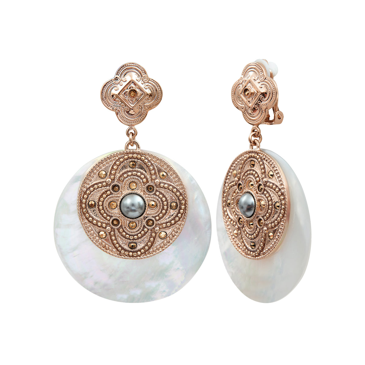 Positano Mother-of-pearl Cabochon & Crystal Clip-on Earrings in White