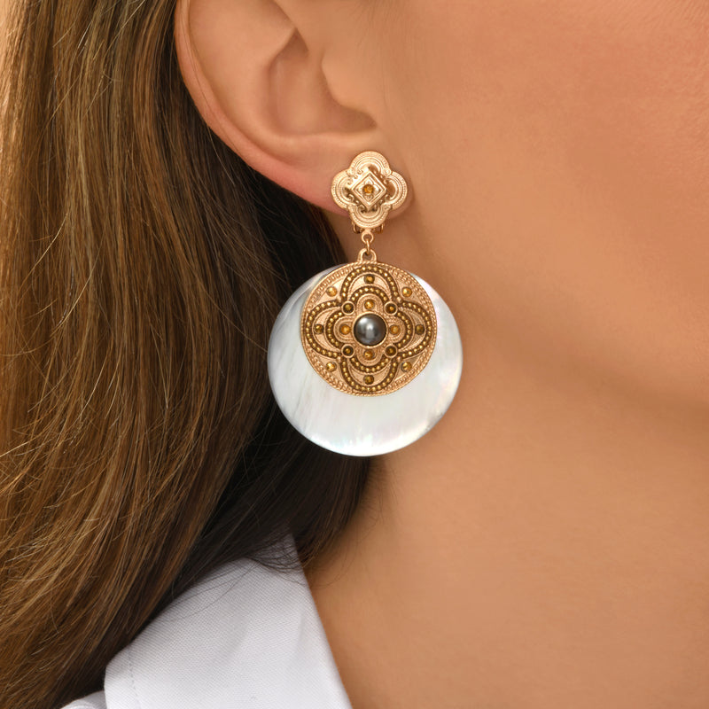 Positano Mother-of-pearl Cabochon & Crystal Clip-on Earrings in White