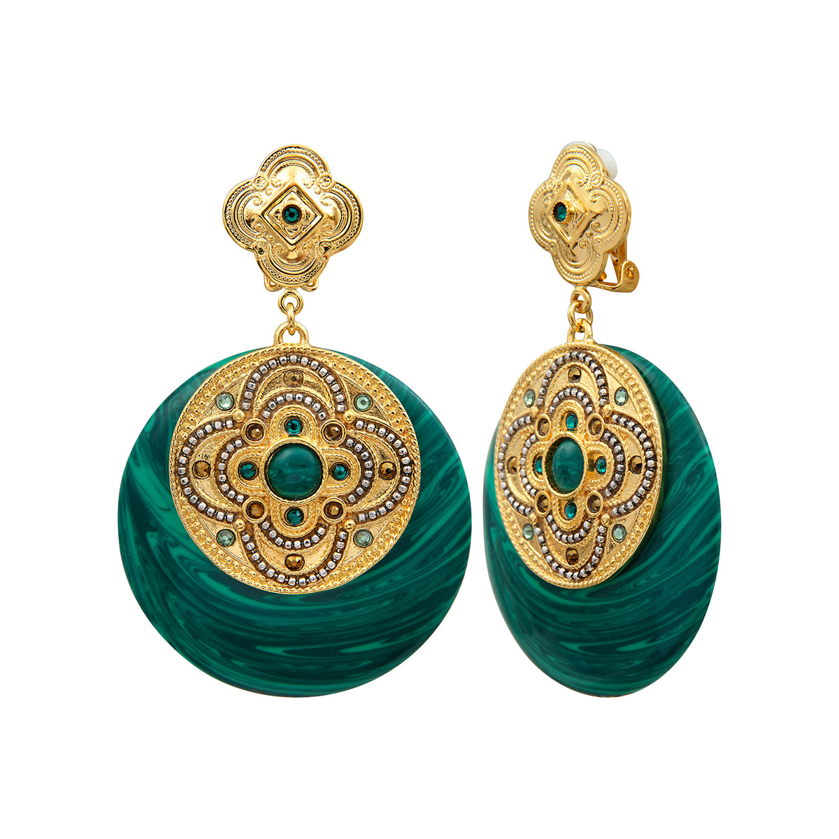 Positano Malachite-effect Stone & Crystal Clip-on Earrings in Green