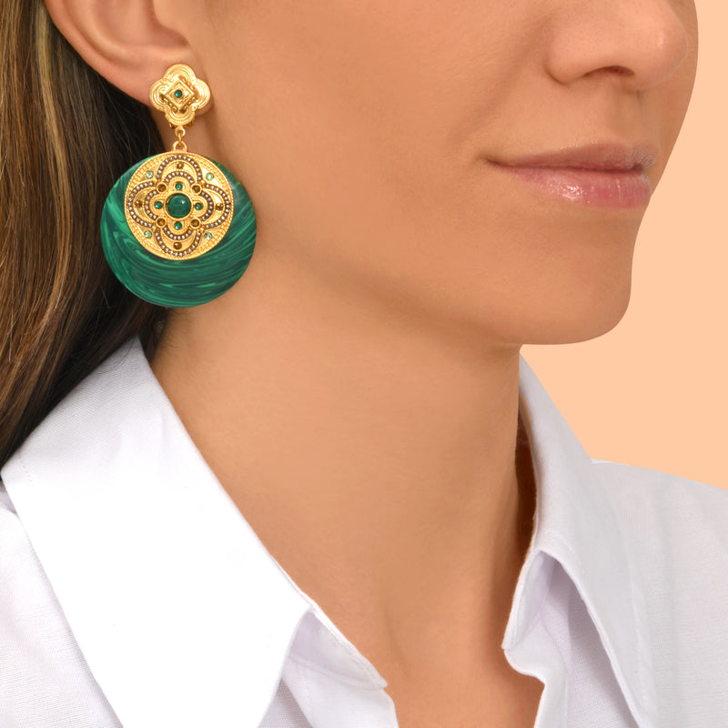 Positano Malachite-effect Stone & Crystal Clip-on Earrings in Green