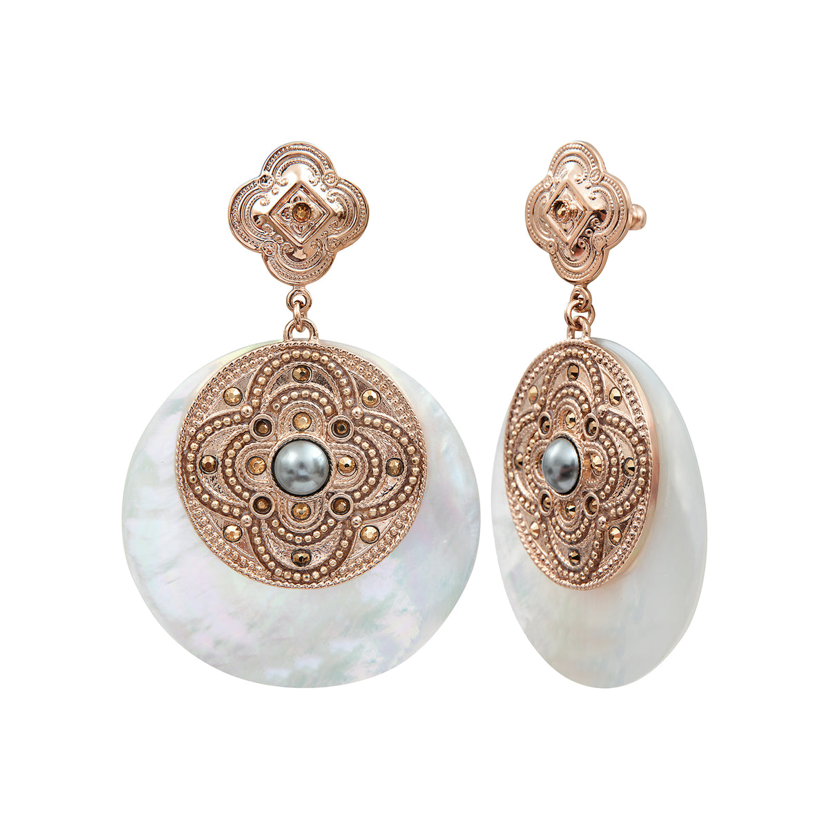 Positano Mother-of-pearl Cabochon & Crystal pierced Earrings in White