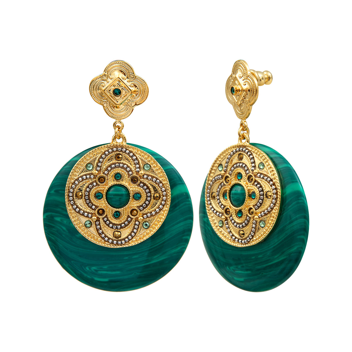 Positano Malachite-effect Stone & Crystal pierced Earrings in Green
