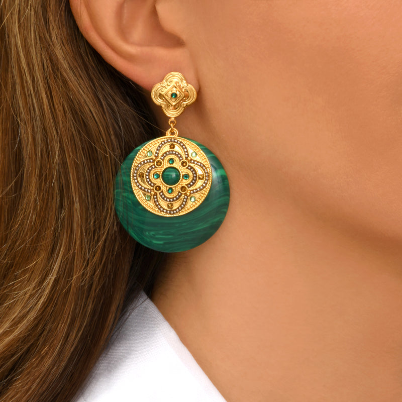 Positano Malachite-effect Stone & Crystal pierced Earrings in Green