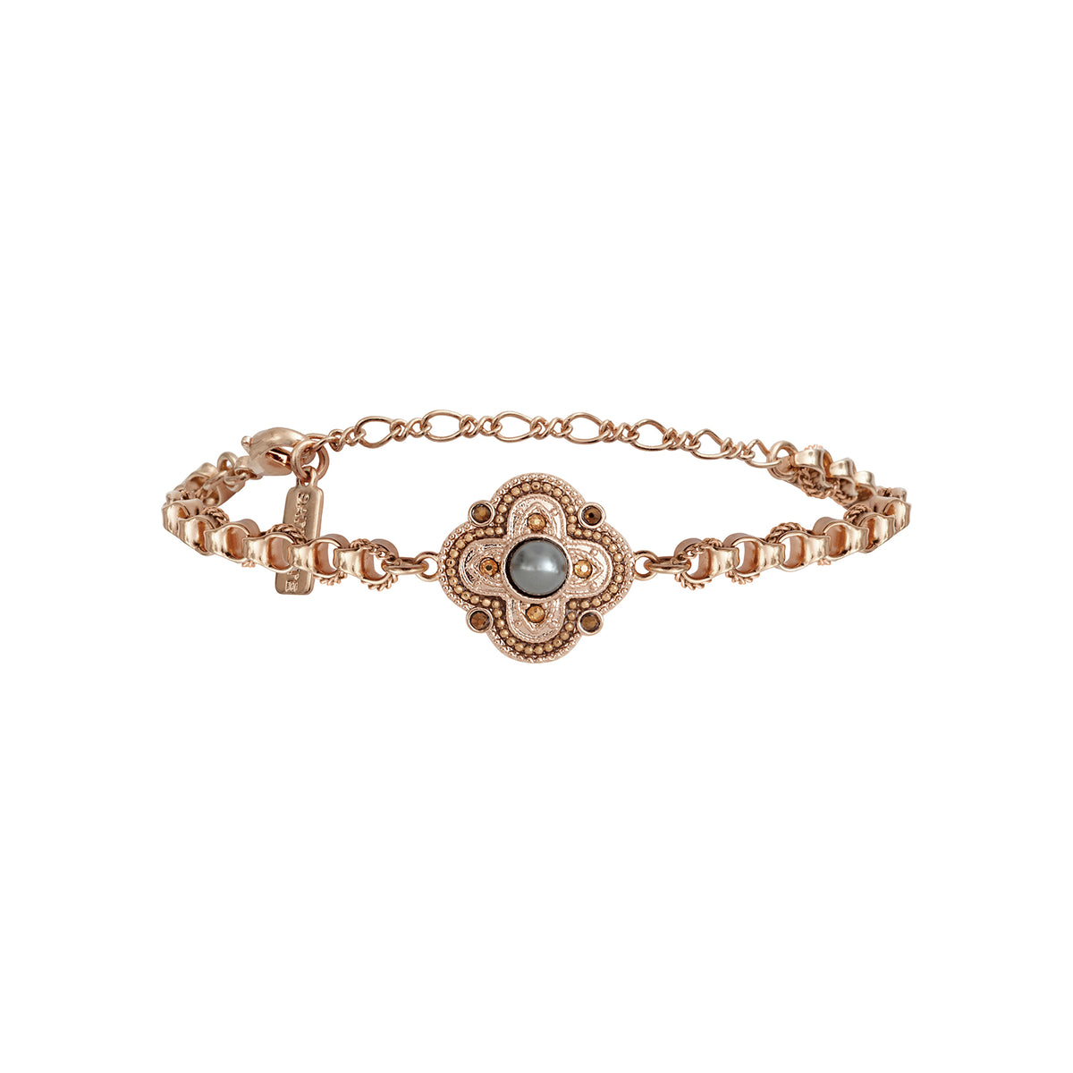 Positano Mother-of-pearl Cabochon & Crystal Adjustable Chain Bracelet in Grey