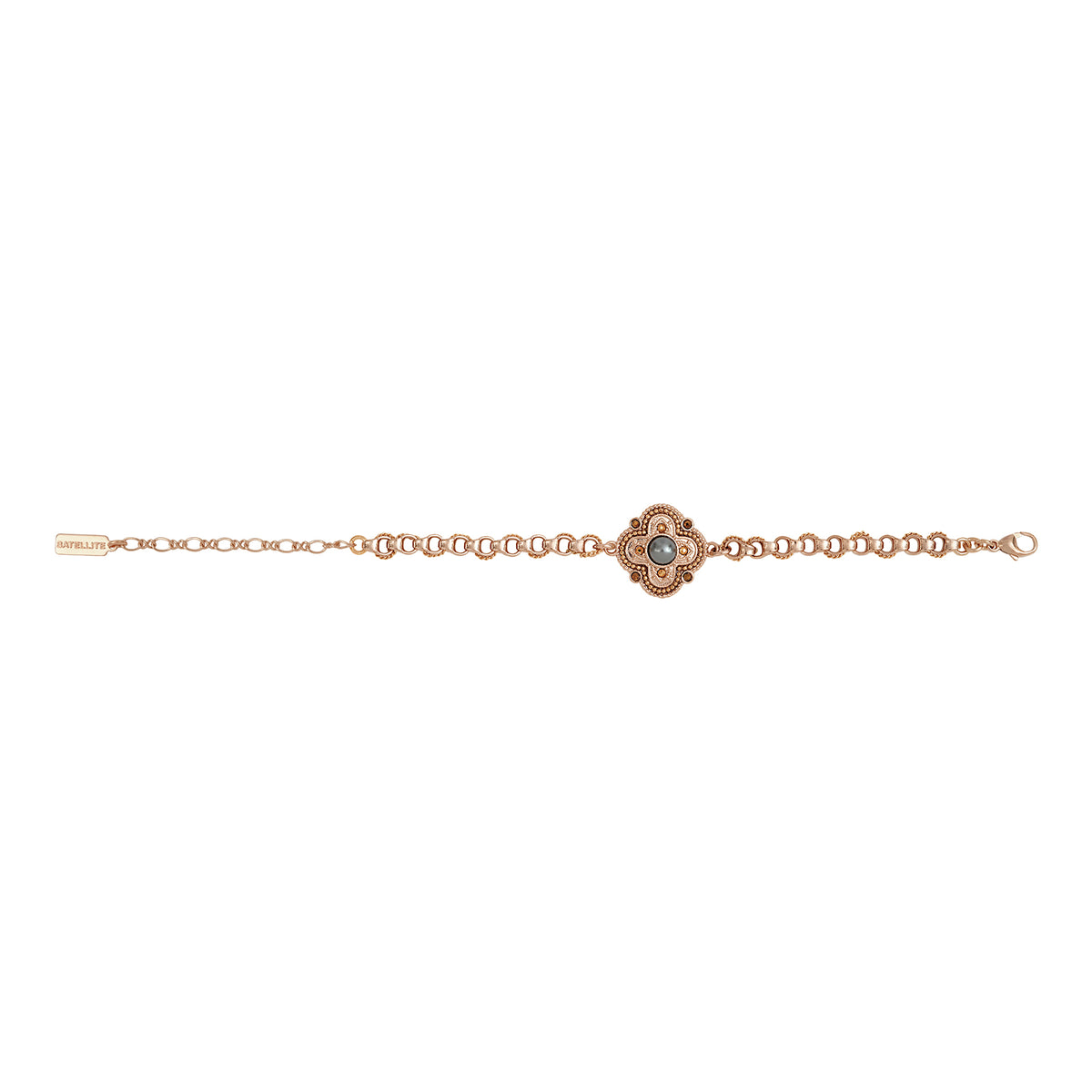 Positano Mother-of-pearl Cabochon & Crystal Adjustable Chain Bracelet in Grey