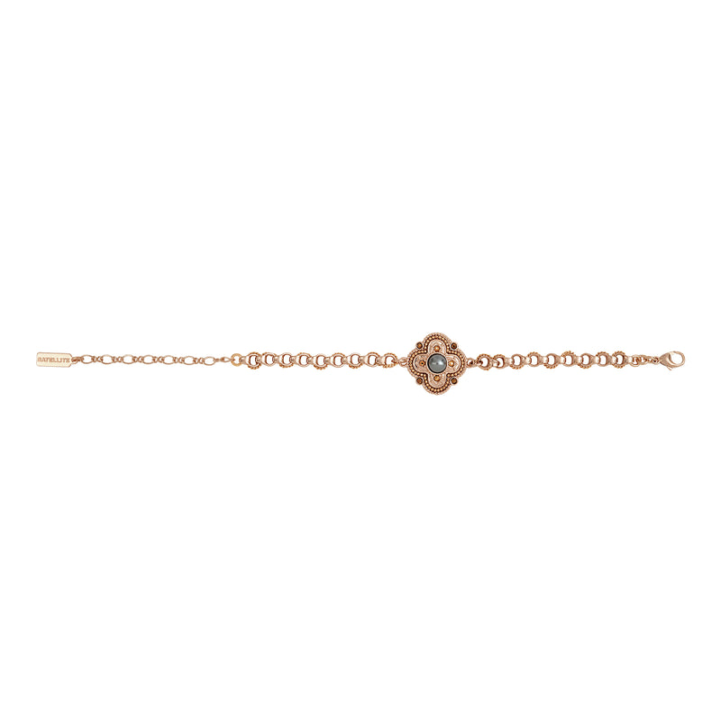 Positano Mother-of-pearl Cabochon & Crystal Adjustable Chain Bracelet in Grey
