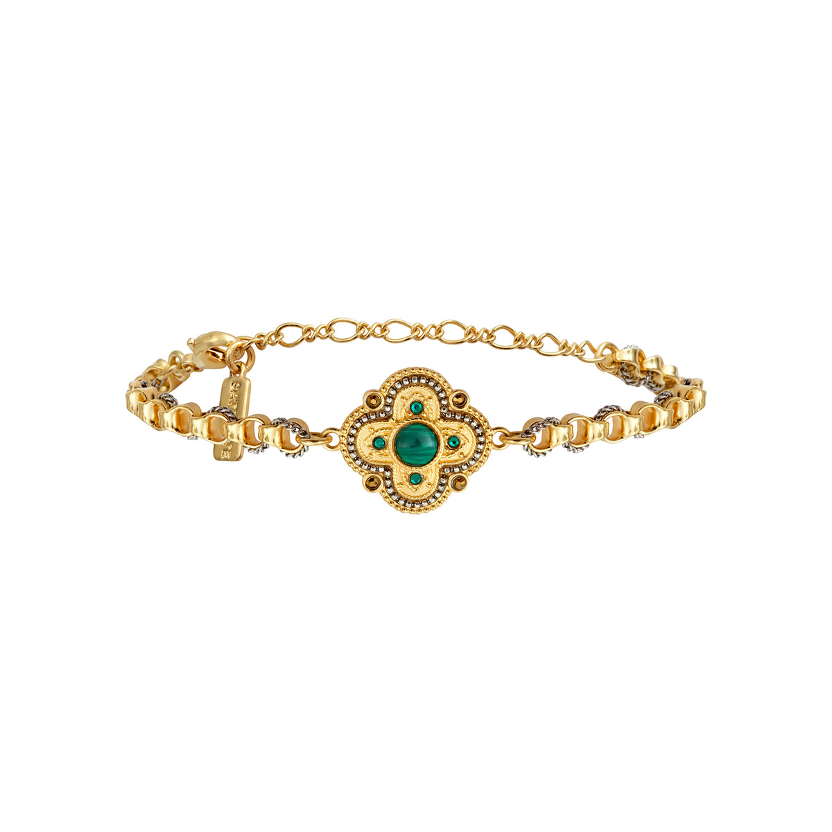 Positano Malachite-effect Stone & Crystal Chain Bracelet in Green