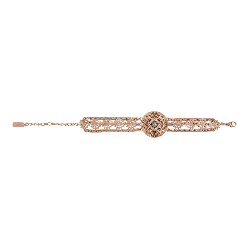 Positano Triple Row Mother-of-pearl Cabochon & Crystal Adjustable Cuff Bracelet in Grey
