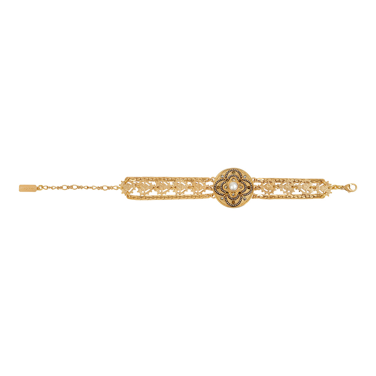 Positano Triple Row Mother-of-pearl Cabochon & Crystal Adjustable Cuff Bracelet in White