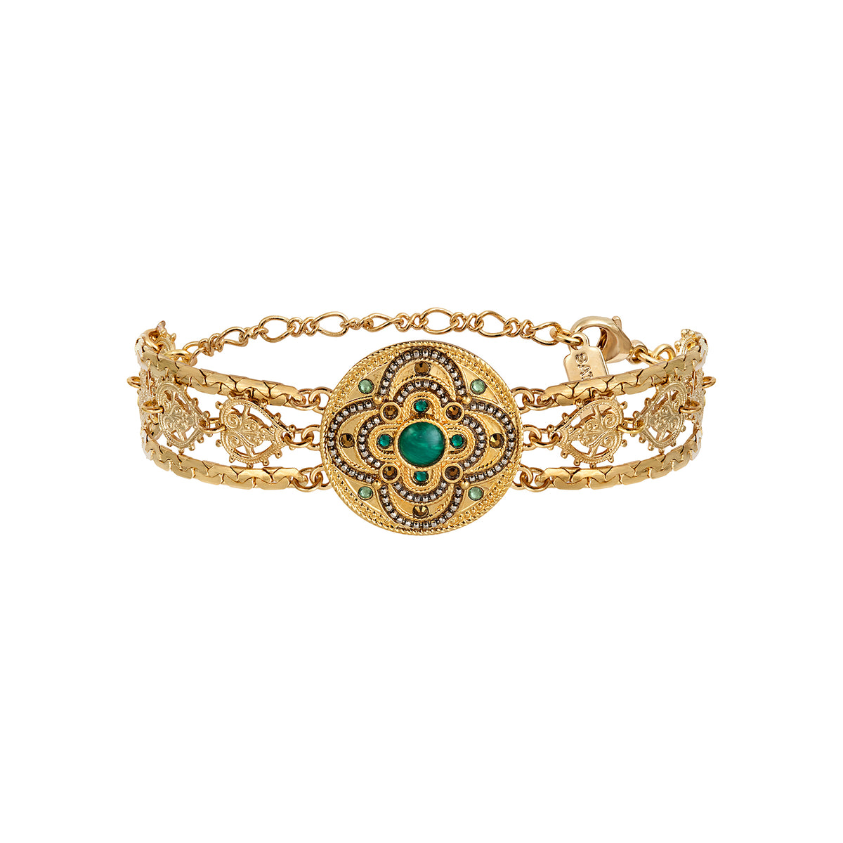 Positano Triple Row Malachite-effect Stone & Crystal Adjustable Cuff Bracelet in Green