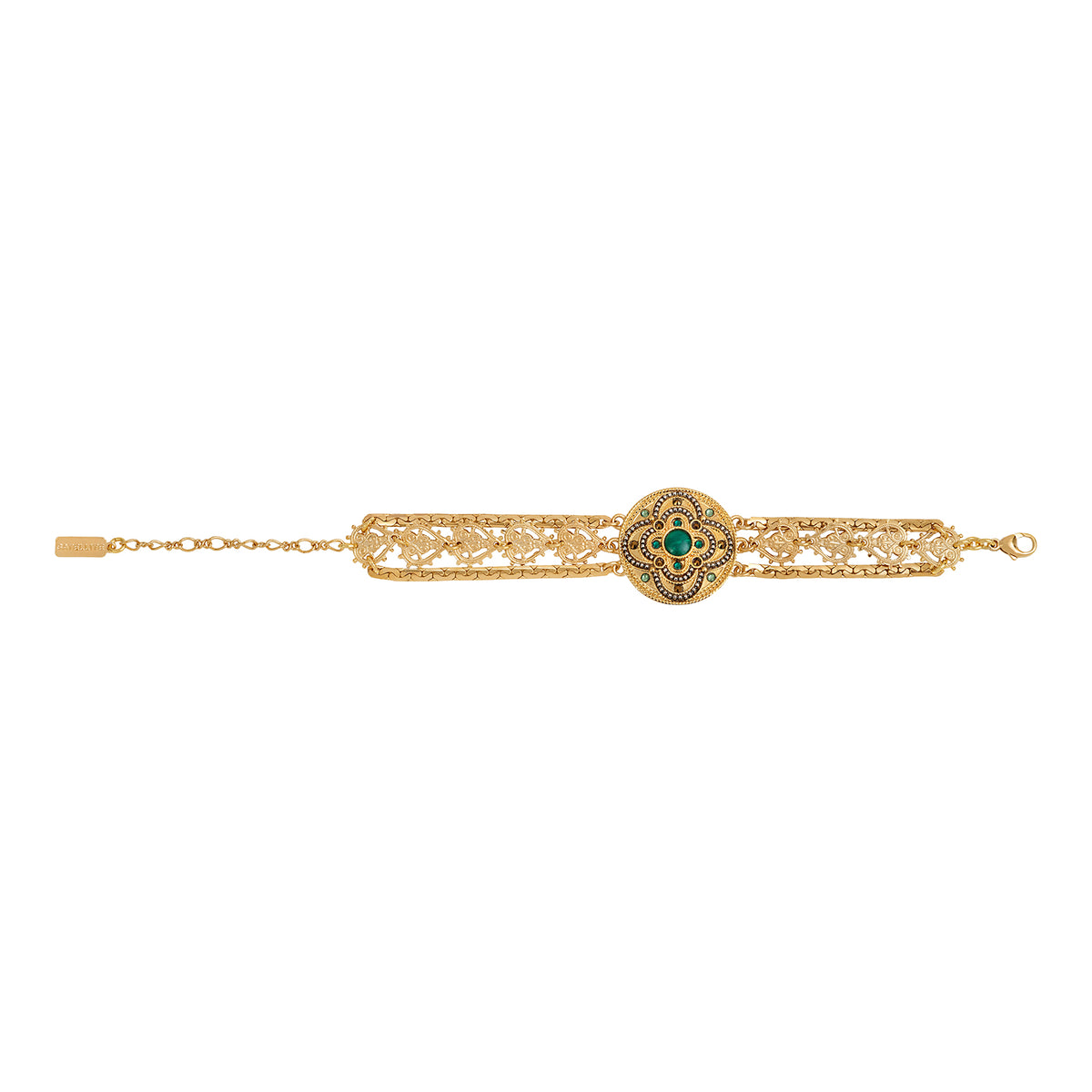 Positano Triple Row Malachite-effect Stone & Crystal Adjustable Cuff Bracelet in Green