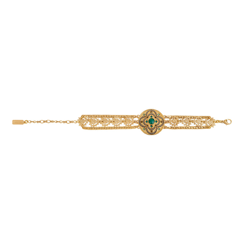 Positano Triple Row Malachite-effect Stone & Crystal Adjustable Cuff Bracelet in Green