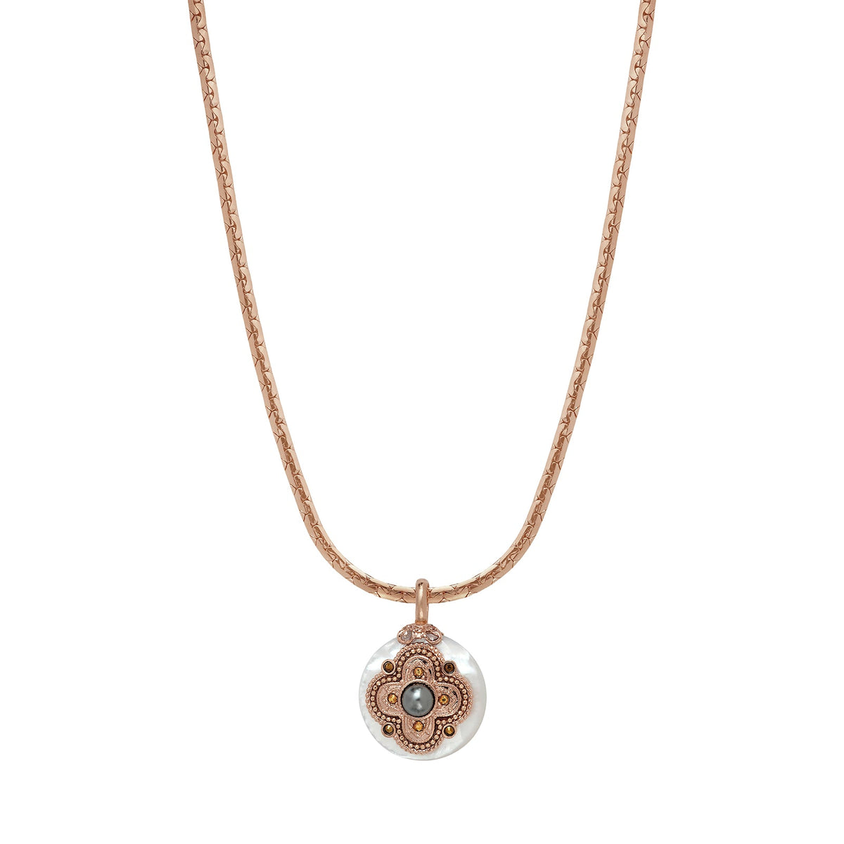 Positano C-link Chain & Mother-of-pearl Medallion Pendant Necklace in White