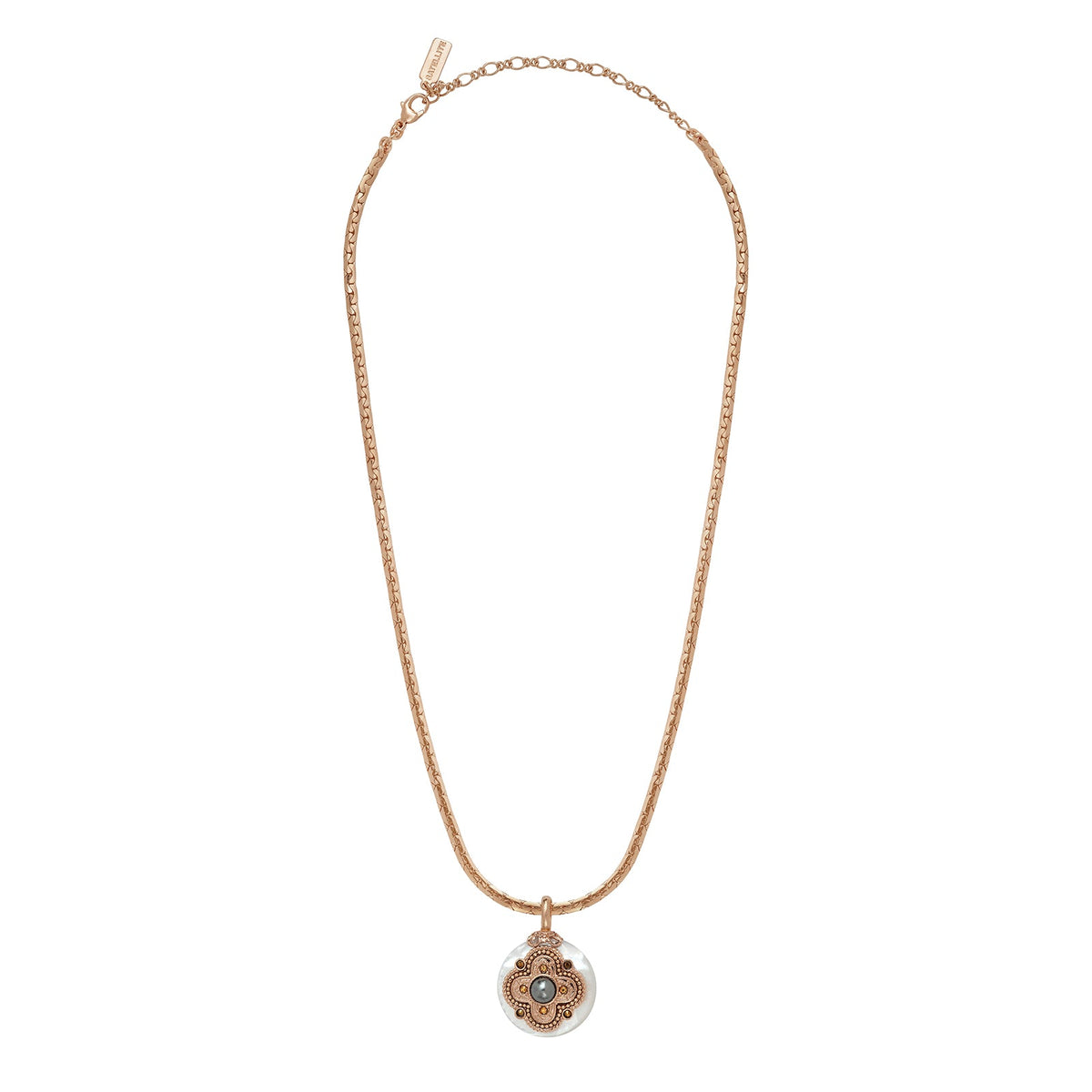 Positano C-link Chain & Mother-of-pearl Medallion Pendant Necklace in White