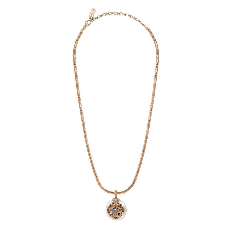 Positano C-link Chain & Mother-of-pearl Medallion Pendant Necklace in White