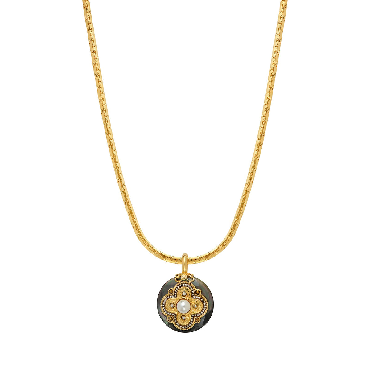 Positano C-link Chain & Mother-of-pearl Medallion Pendant Necklace in Grey