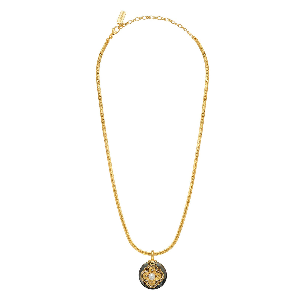 Positano C-link Chain & Mother-of-pearl Medallion Pendant Necklace in Grey