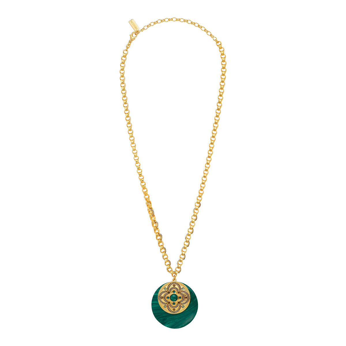 Positano Malachite-effect Stone Medallion & Jewel Link Chain Necklace in Green